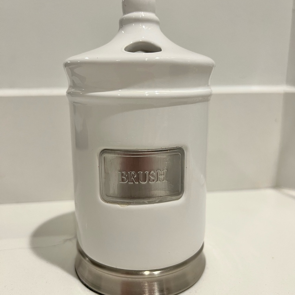 Threshold White and Silver Ceramic Brush Holder
